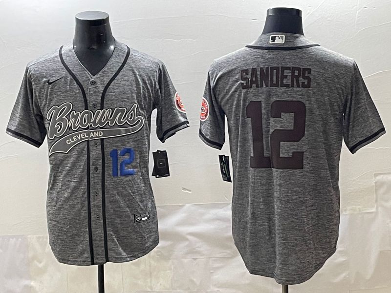 Men 2025 Cleveland Browns 12 Sanders Grey Joint Name Nike Limited NFL Jersey style 6